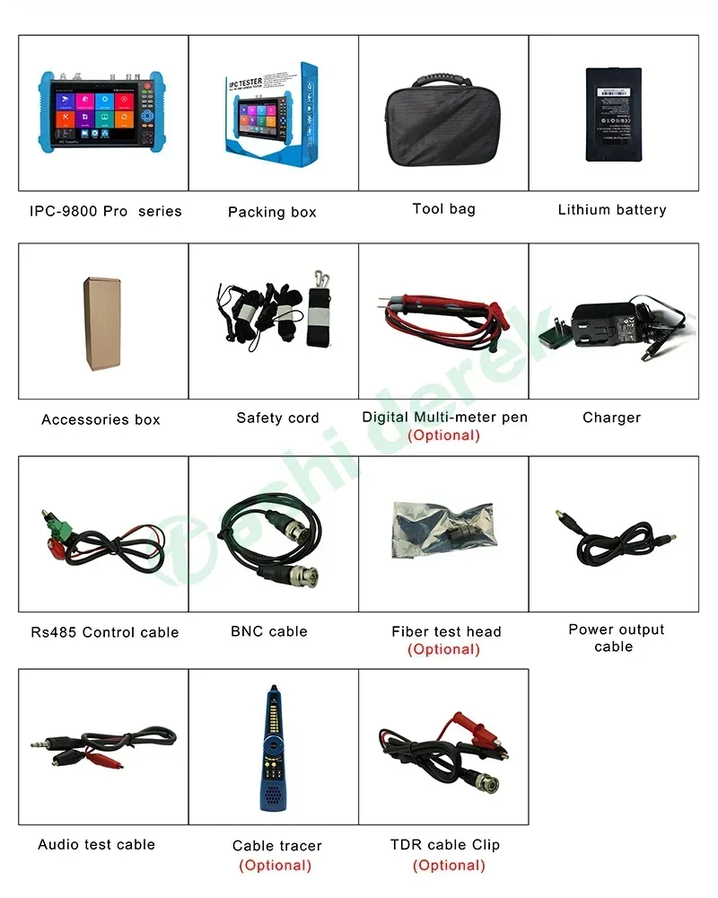 Фото IPC-9800 CLMOVTADHS Pro 7-дюймовый IPS сенсорный монитор-тестер для систем видеонаблюдения, тестер камер HD TVI CVI AHD SDI IP, поддержка H.265 8K №5