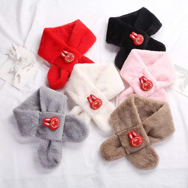 

Winter Warm Thicken Scarfs for Children Kids Cute Cartoon Rabbit Cross Collar Soft Scarf Baby Boy Girl Plush Gift