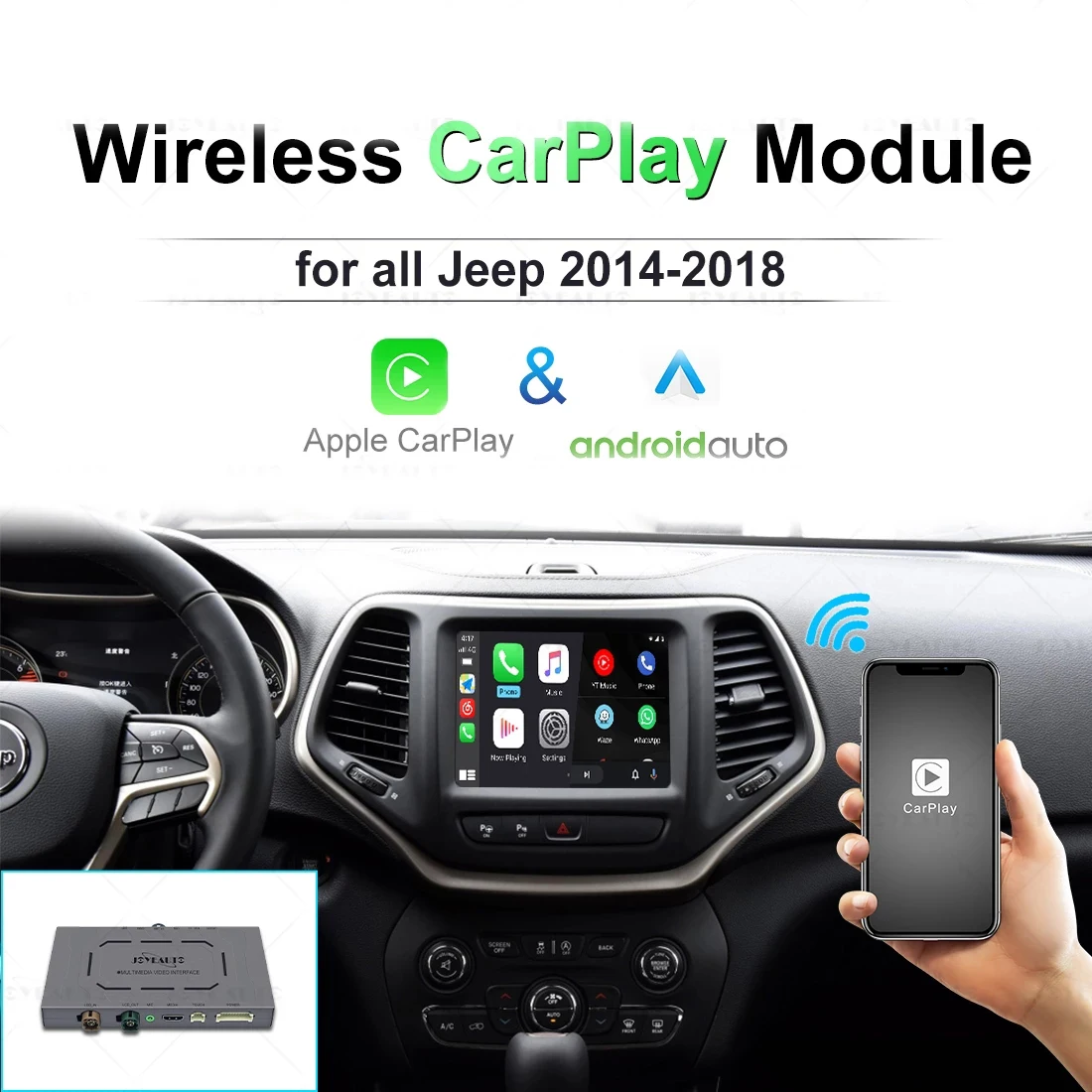 2014-2018Беспроводной модуль для Jeep Grand Cherokee XJ KL Wrangler Compass Commander Apple Carplay Android Auto | Отзывы и видеообзор