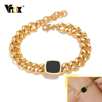 vnox women chunky cuban chain statement braceletsgold color metal stainless steel wrist with square black stone