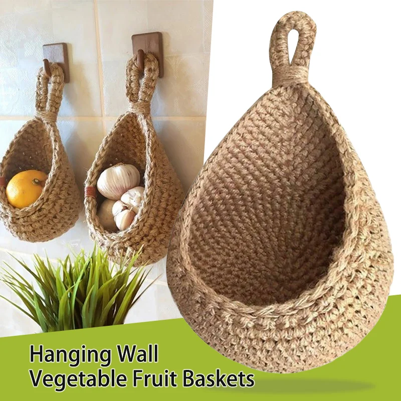 

Boho Handwoven Hanging Wall Vegetable Fruit Basket Decor Kitchen Garden Mount Wall Plant Flower Planter Organizer Container