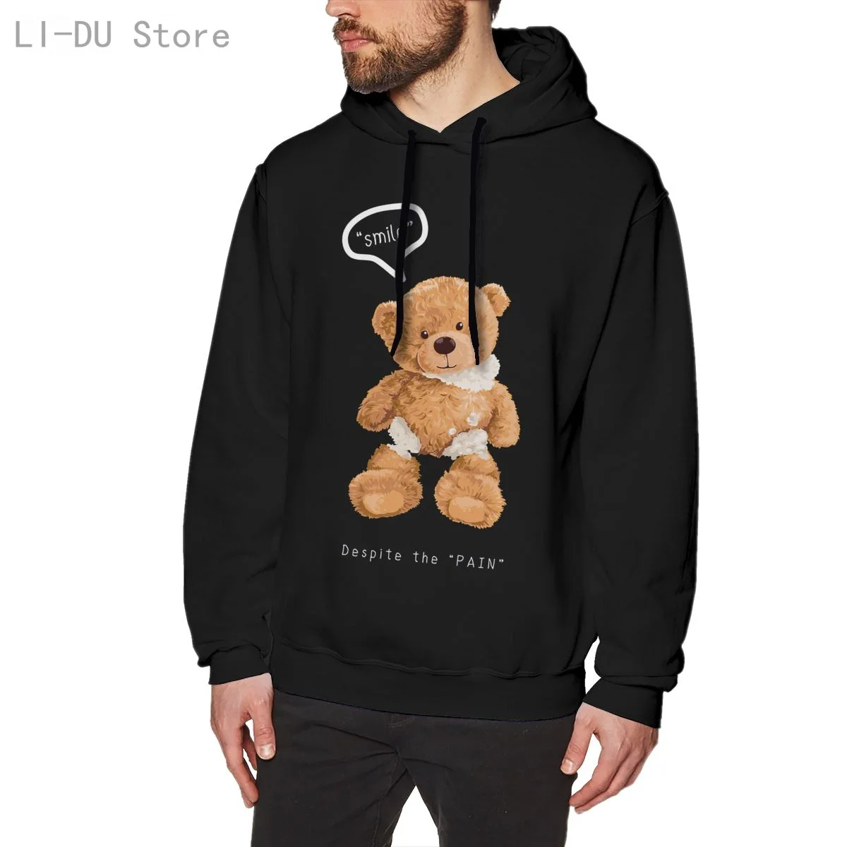 

Fashion Funny Unisex Hooded Men Sweatshirts Smile Slogan Broken Bear Doll Men's Women Clothes Streetwear Harajuku Hoodies
