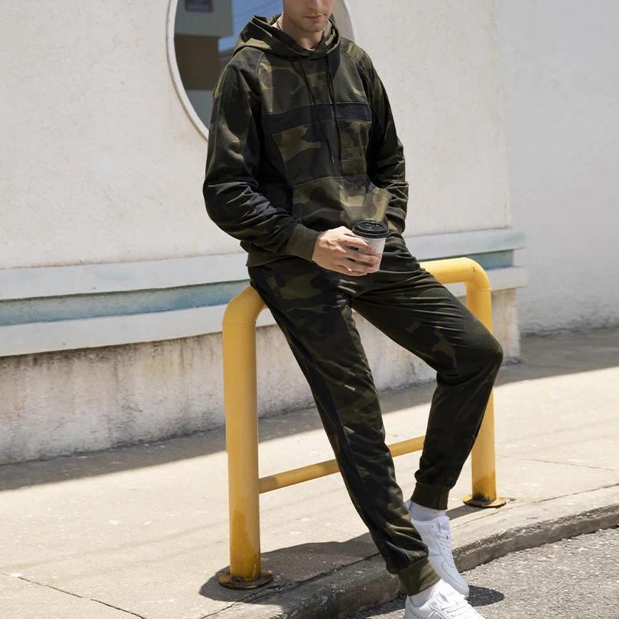 Камуфляжный мужской спортивный костюм спортивные костюмы из 2 предметов с