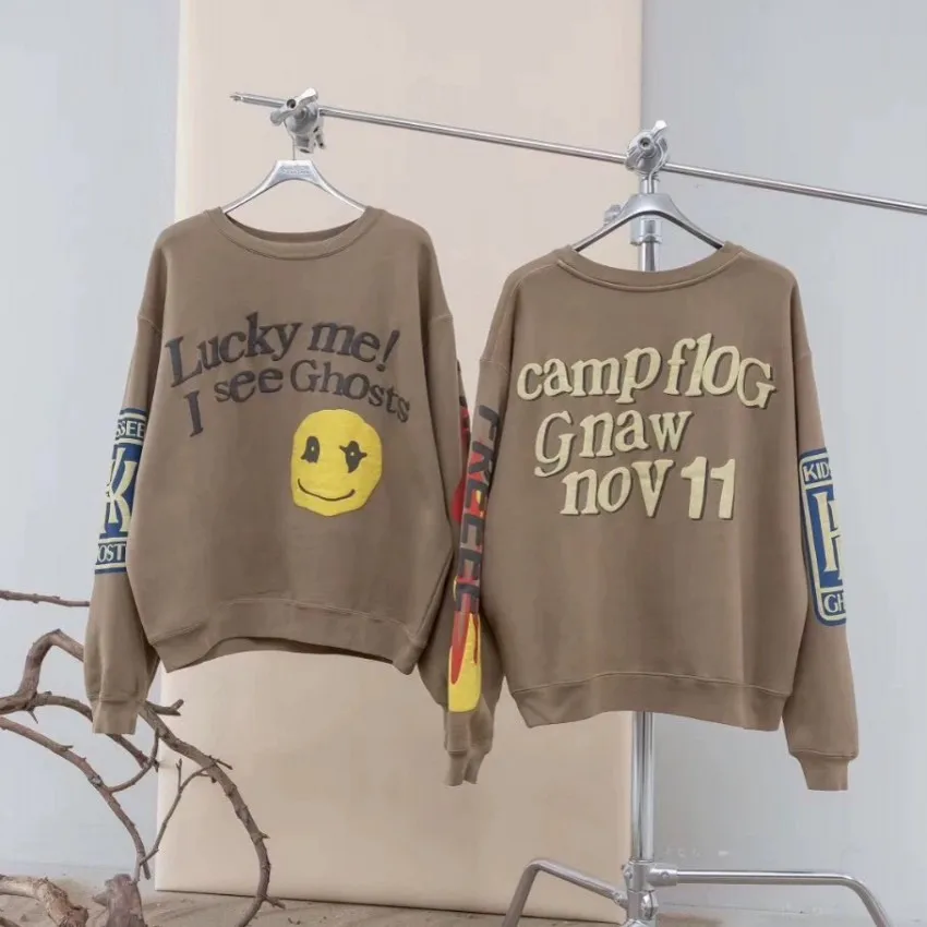 

Men Women Tops 1:1 Best Quality Pullover Puff Print CPFM XYZ KID SEE GHOST Sweatshirts Kanye West Lucky Me I See Ghost Hoodie