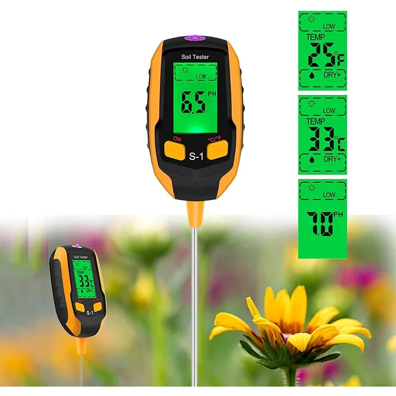 

4 In 1 Soil Moisture Meter Digital Plant Temperature Soil Moisture PH Meter Sunlight Intensity Environment Humidity