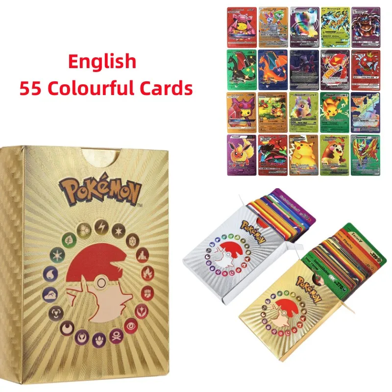 

2022 New 55 English PVC Colorful Elf Card Set Pokémon Metal Letter Album Trading Battle Game Toy Card Pikachu Booster Box
