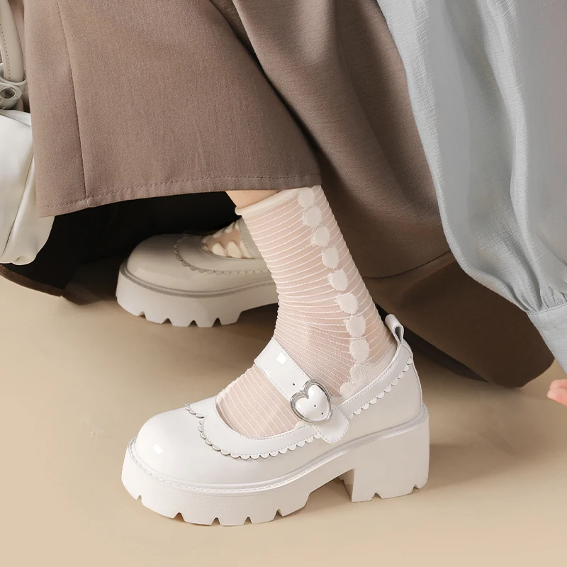 2023 Vintage Designer Women Mary Jane Shoes White Platform Thick Heel Pumps Lolita Girls Uniform Leather Shoes Women Moccasins