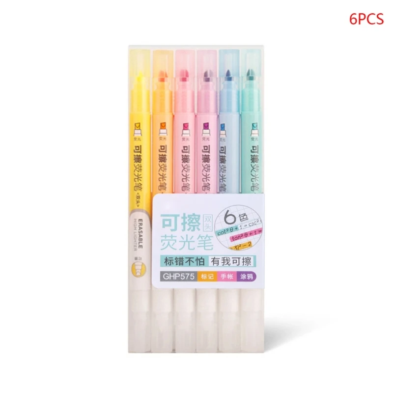 

6 Color Highlighters Pens Erasable for Student DIY Scrapbooking Journal Planner