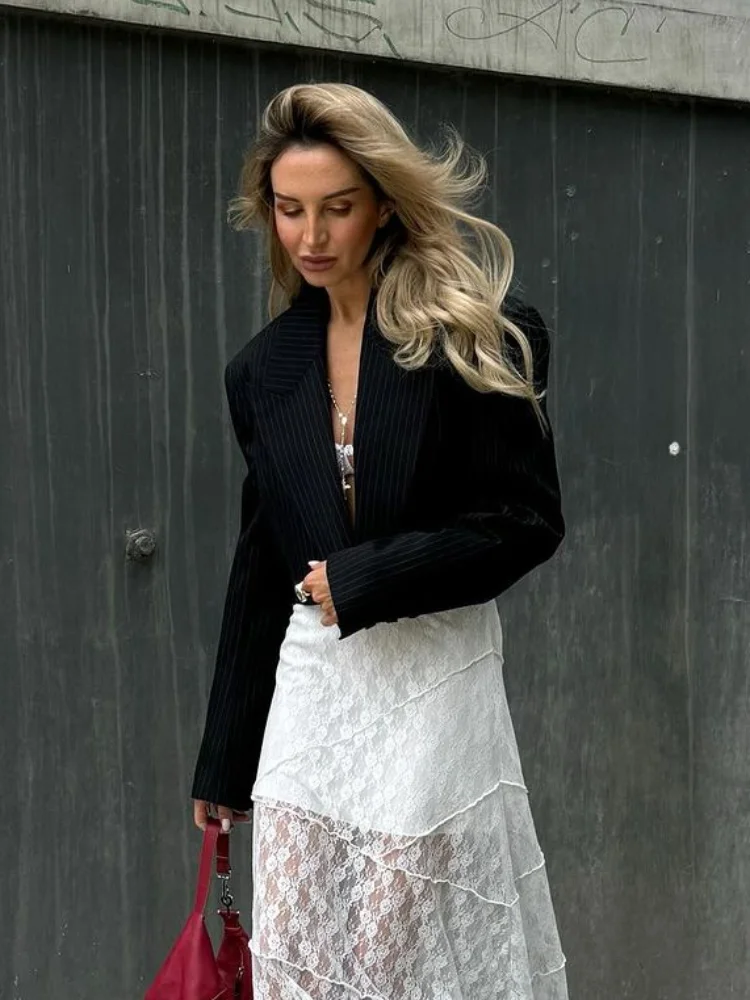 Новый женский полосатый однотонный пиджак с длинными рукавами модный кардиган