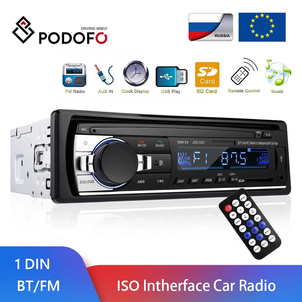 

Podofo 1 Din Car RadioBT Autoradio SD Stereo 12V JSD-520 MP3 Player AUX-IN FM USB Audio Stereo In-dash Radio Coche For Universal