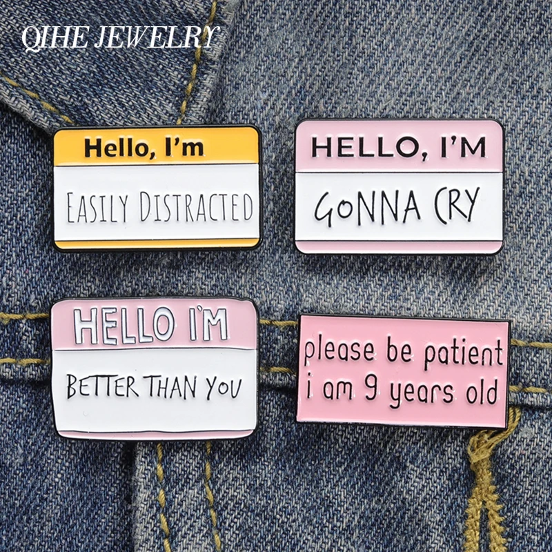 

HELLO I'M Enamel Pin Quote Letter Custom Brooches Friend Lapel Metal Accessories Jewelry Clothes Badges Gift Wholesale