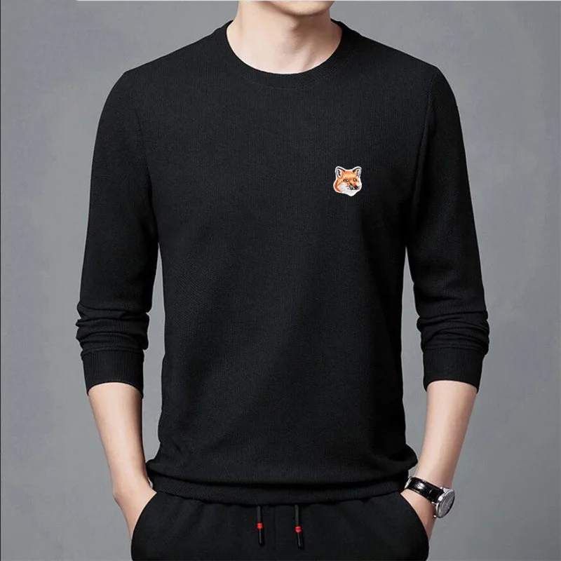 

Mens Maison Fox Mascot Embroidery Logo Appliqued Cotton Jersey Sweatshirt Pullover Top Loose Male Harajuku Fashion Sweatshirts