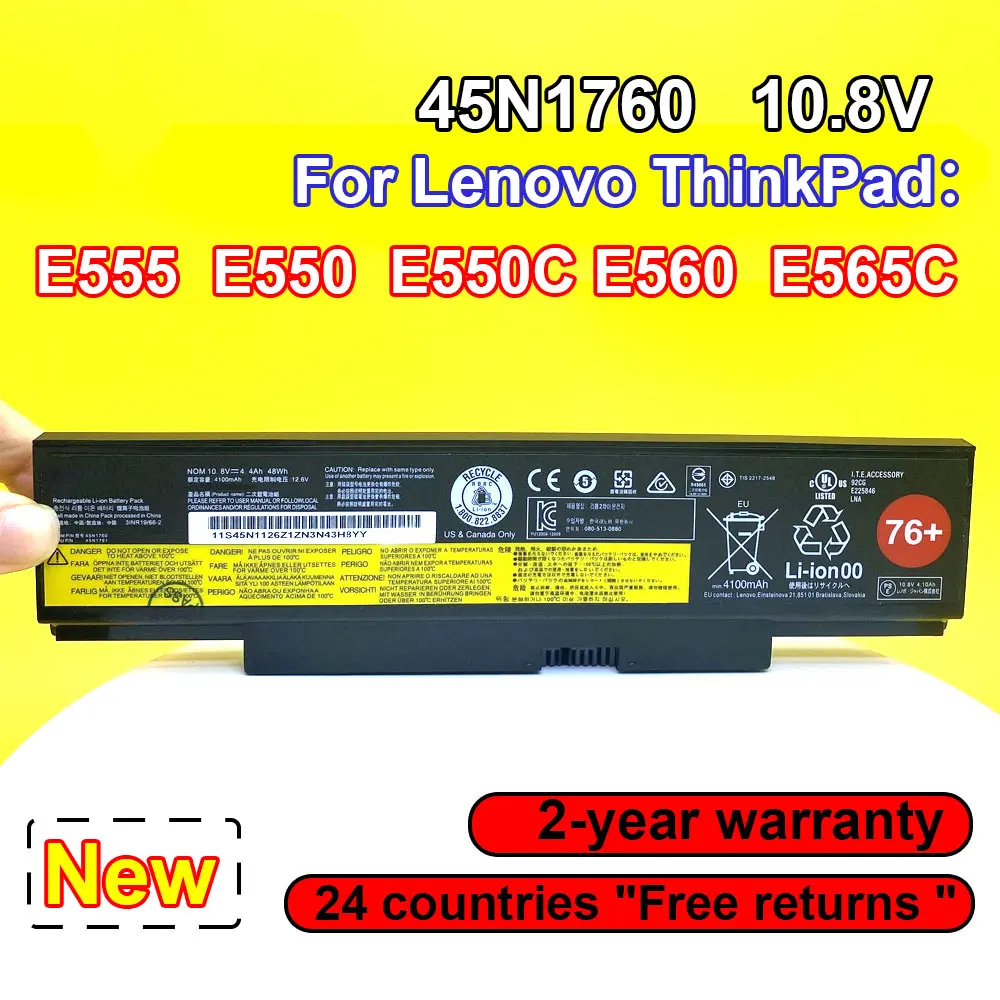 

For Lenovo ThinkPad E555 E550 E550C E560 E565C Laptop Battery 45N1758 45N1759 45N1760 45N1761 45N1762 45N1763 10.8V 48Wh 76+