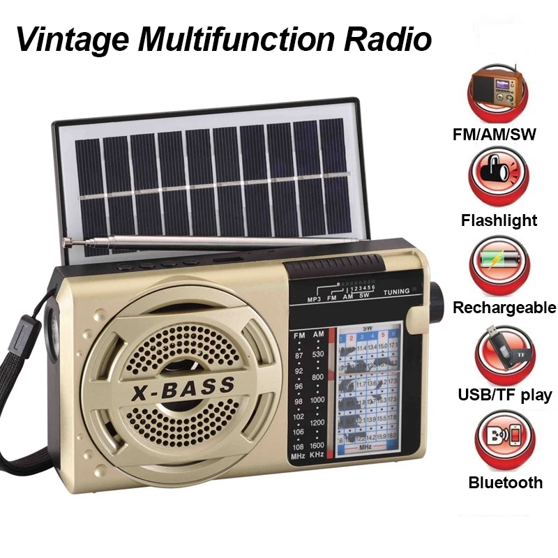 Портативное винтажное радио с солнечной зарядкой аварийные FM AM SW радиостанции