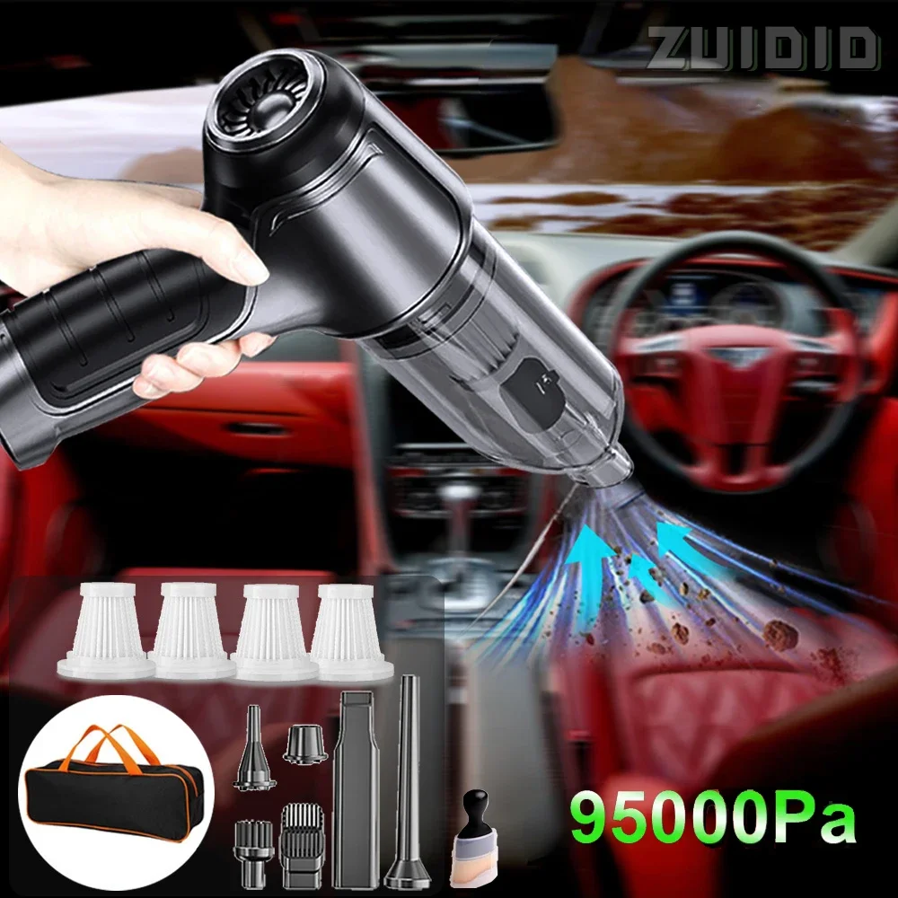 

95000Pa Wireless Car Vacuum Cleaner Portable Cordless Powerful Strong Suction Handheld Cleaning Machine New Car Accessories 2023