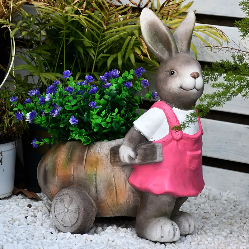 Creative Outdoor Garden Rabbit Decorative Flowerpot Cartoon Animal Floor Ornament Pots for Plants Accessories Sculpture Statue