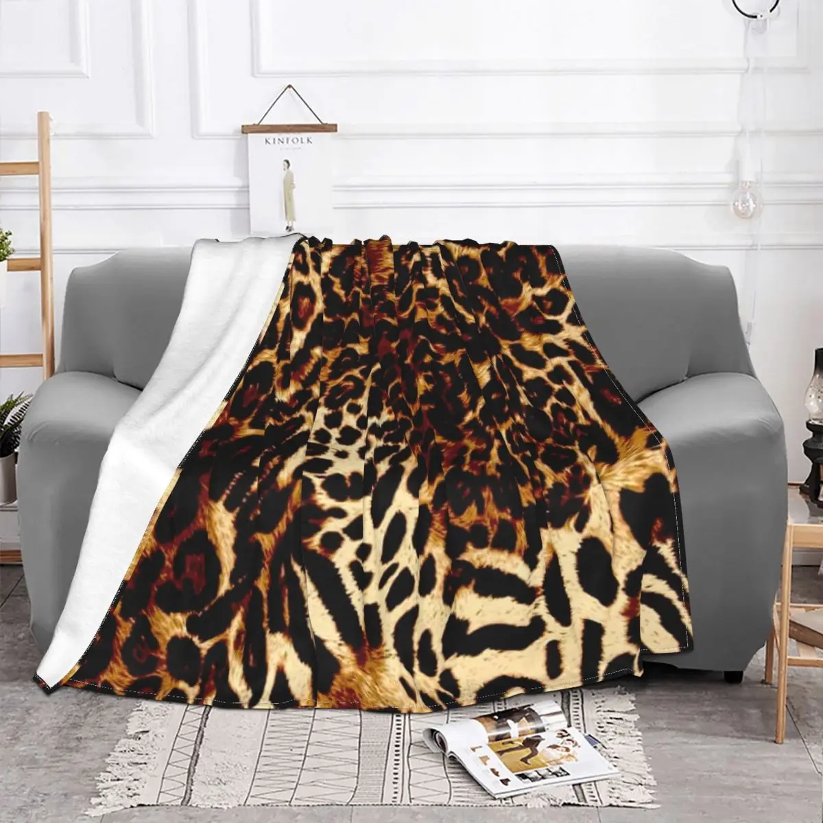 Leopard Fine Cheetah Flannel Blankets, All Season Abstract Portable Lightweight Throw Blankets for Home Office Bedding Throws