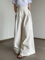 TWOTWINSTYLE Oversize Wide Leg Pants For Women Gathered Waist Spliced Ruched Casual Solid Long Trousers Female Clothing Summer 2