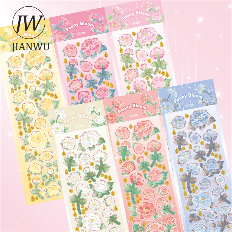 

JIANWU Creative Stereo Bronzing Goo Card Sticker Cute Flower Journal Decoration Collage Scrapbooking Stickers Kawaii Stationery