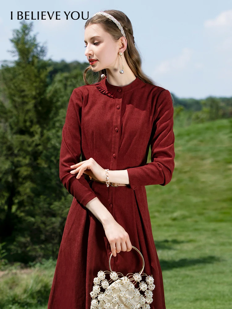 I BELIEVE YOU French Autumn Dress 2022 Elegant Slim Oneck Single Breasted High Waist Mid-calf Vestido Without Belt 2224094748