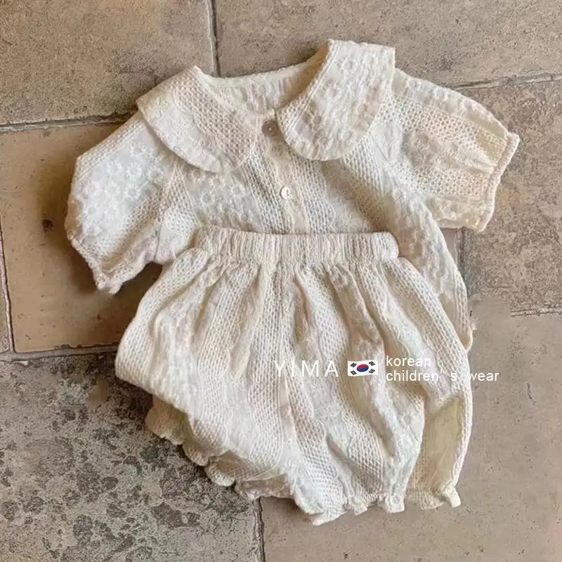 

Girls Baby Summer Clothing Set Cute Sweet Lace Shirts+shorts Kids Girl 2pcs Princess Clothes Set Children Birthday Wear Suit