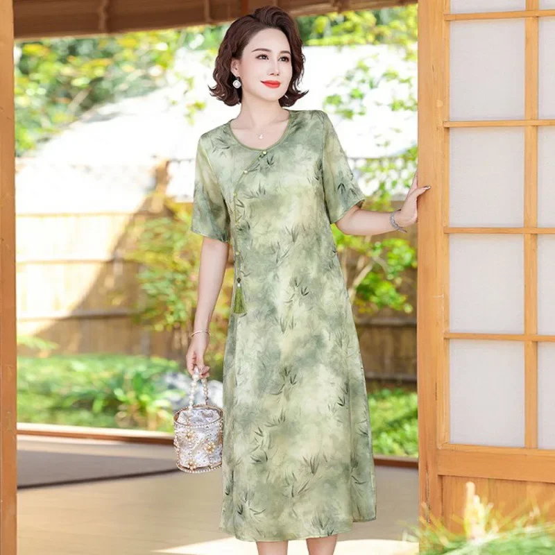 Элегантное летнее платье для мам среднего возраста с короткими рукавами новый