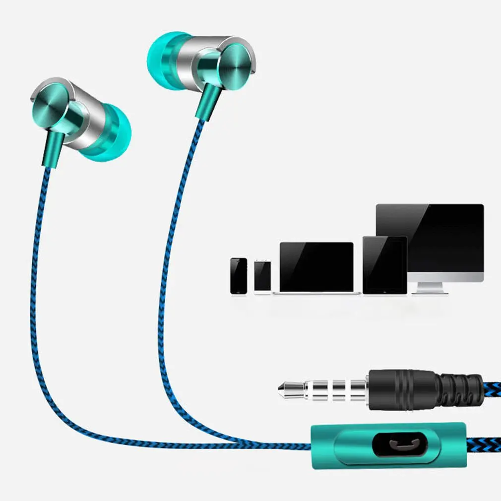 

New In-ear Earphones Heavy Bass Nylon Cable Sturdy Tensile Earphones With Microphone Universal Portable Earphone Wired Earphones