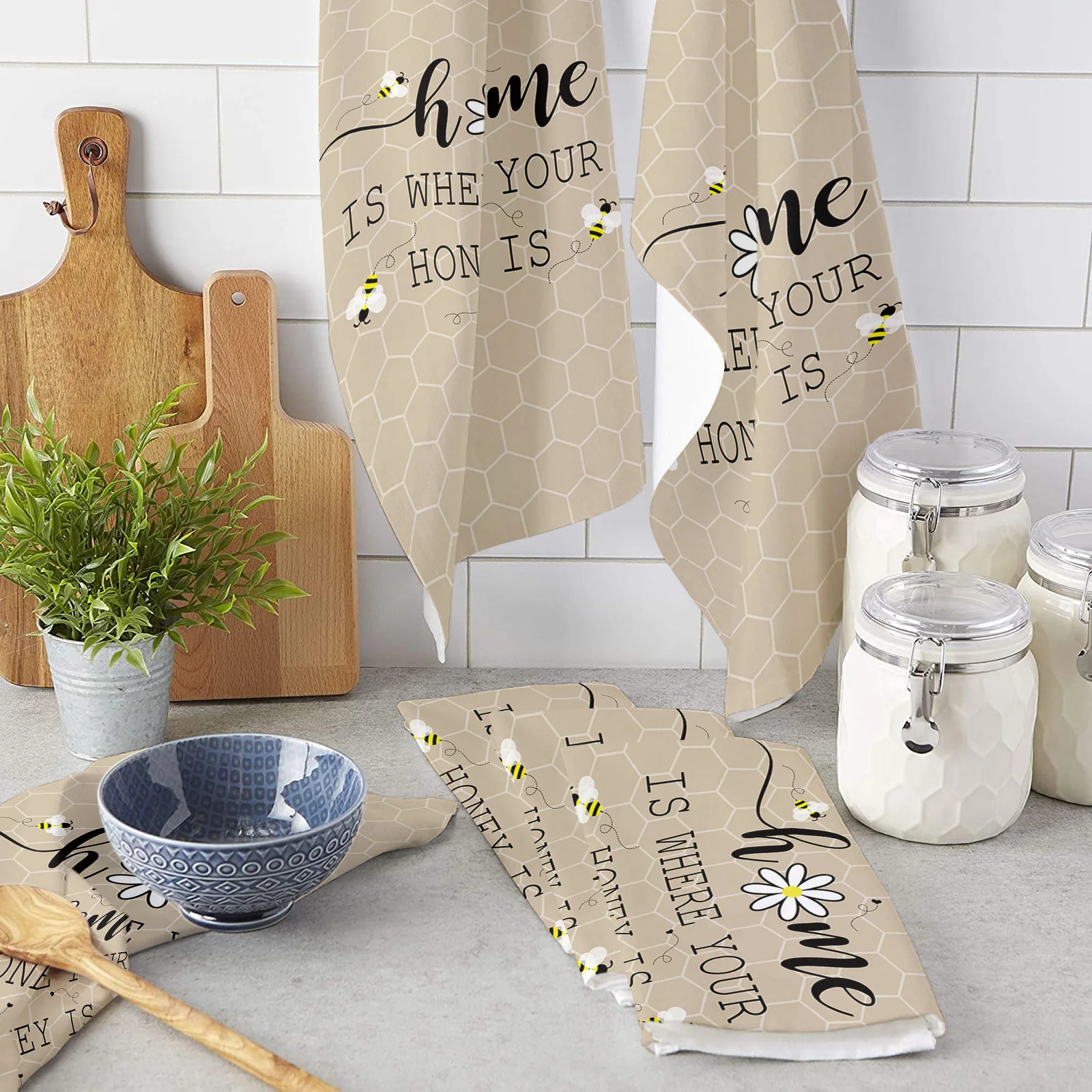 

Beehive Background Flower Daisy Bee Kitchen Towels Household Kitchen Tools Accessories Microfiber Wiping Towel Cleaning Cloth