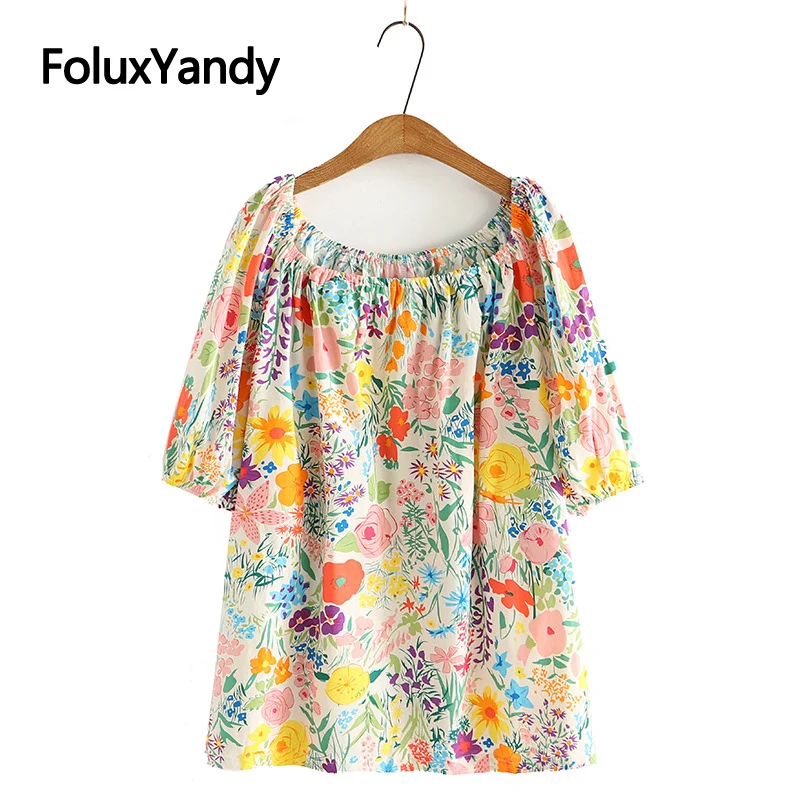 

7XL Plus Size Women Tops Slash Neck Summer Tops Casual Off the Shoulder Floral Short Sleeve T-shirts KKFY6147
