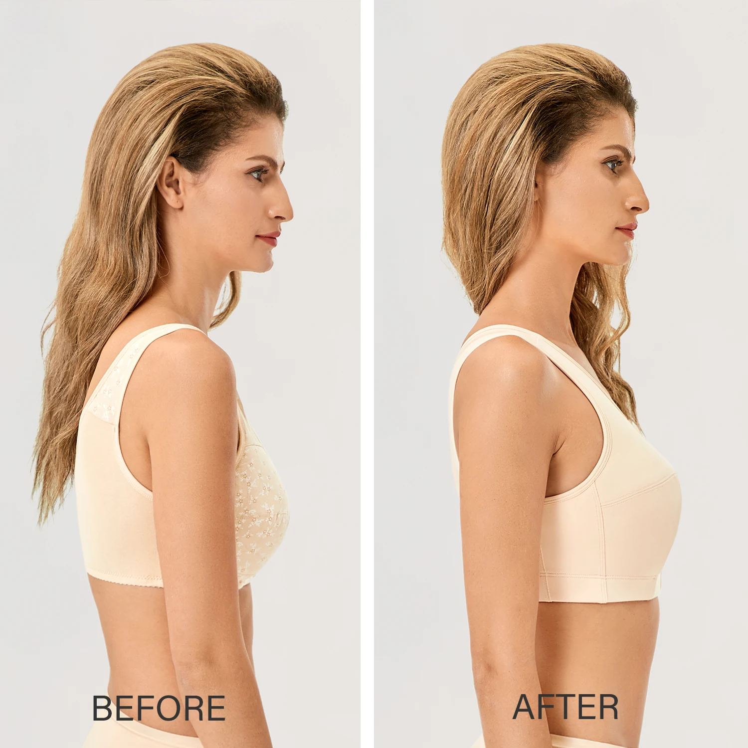 Women's Wirefree Full Figure X-shaped Back Support Posture corrector Cotton Bra Front Closure Plus Size E F G H