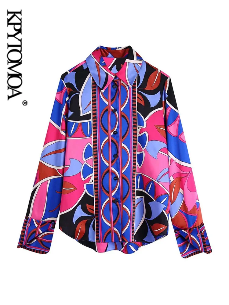 

KPYTOMOA, женские модные струящиеся рубашки с принтом, винтажные женские блузки с длинным рукавом и пуговицами, блузы, шикарные топы