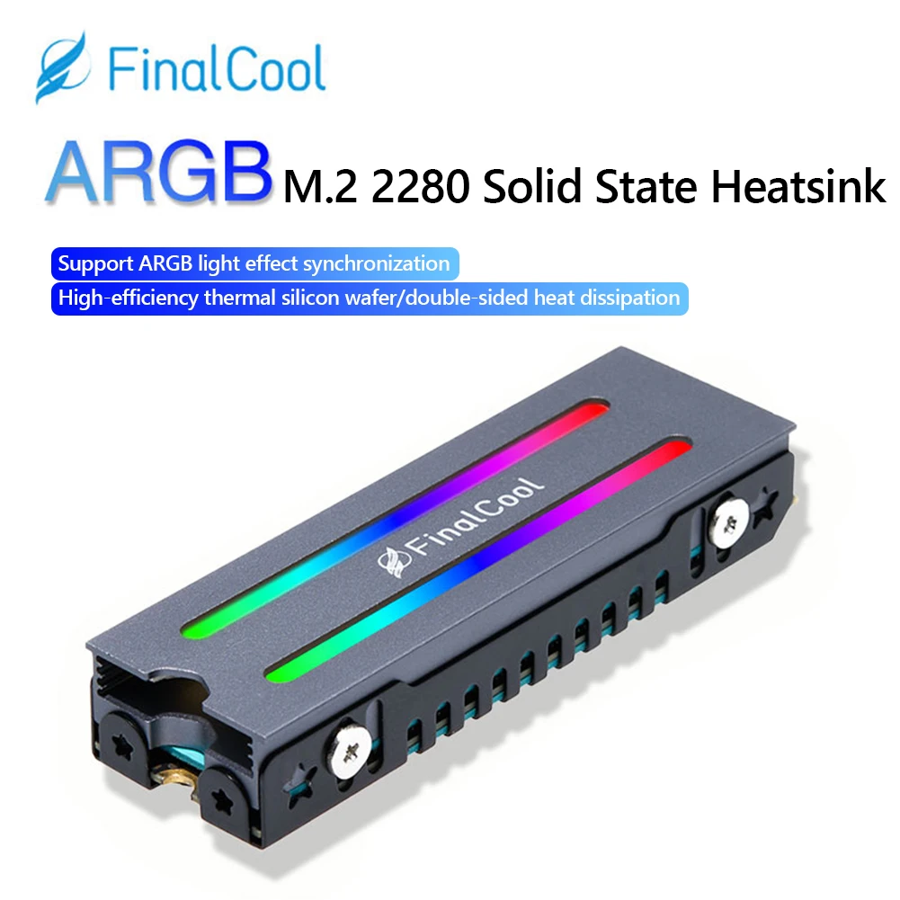 

FinalCool IceSoul RGB Aluminum Alloy M.2 SSD Cooling Heat Sink M2 NVMe 2280 Solid State Hard Disk Aura Sync ARGB Heat Cooler