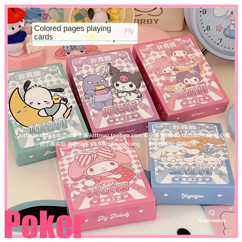 

Cartoon Sanrioed My Melody Cinnamoroll Kuromi Desktop Game Poker Card Kawaii Animation Collection Cards Playing Cards Toy Gift