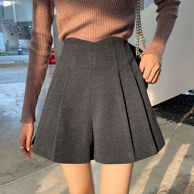

Shorts Women Folds High Waist Autumn Ulzzang Simple Pure Temperament Soft Vintage Basic All-match Casual College New Arrival BF