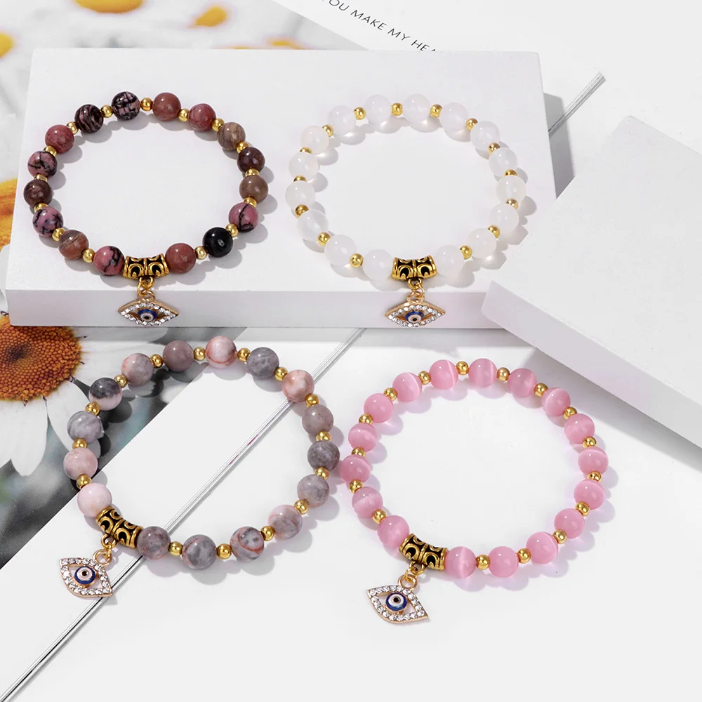 Женский браслет из бисера розовый КВАРЦЕВЫЙ амулет с натуральным камнем зебры