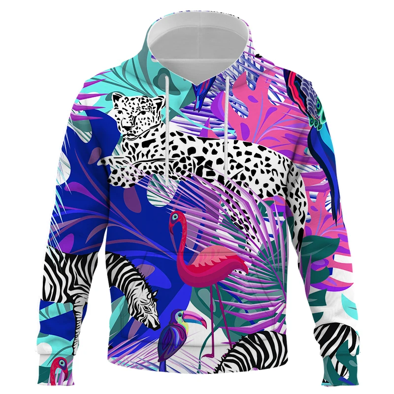 Tropical savannah zebra 3D Plant illustration Print Hoodie Sweatshirts Men Fashion Pullover Streetwear Hoodies