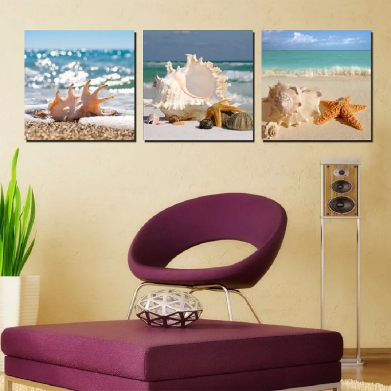 

Angel's Art 3pcs/Set Unframed Beach Shells Scenery Print Wall Decor Painting