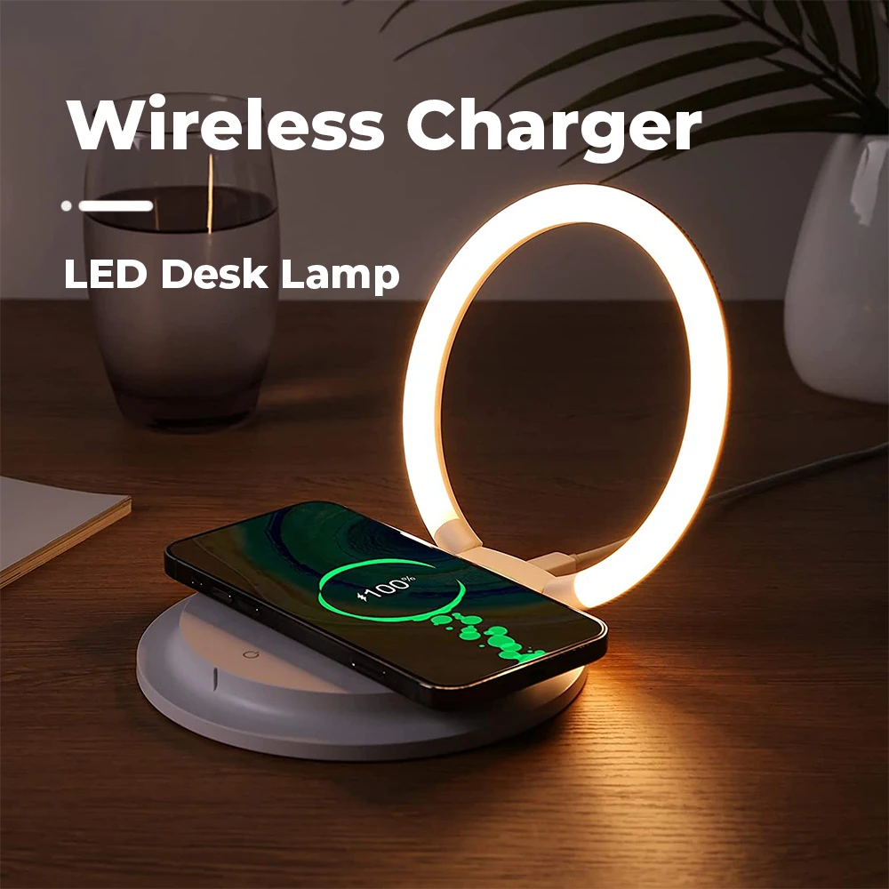 15W Qi Quick Wireless Charger LED Table Lamp For Mobile Phone Charging Holder Night Lights Dimmable Desk Lamp Room Decor