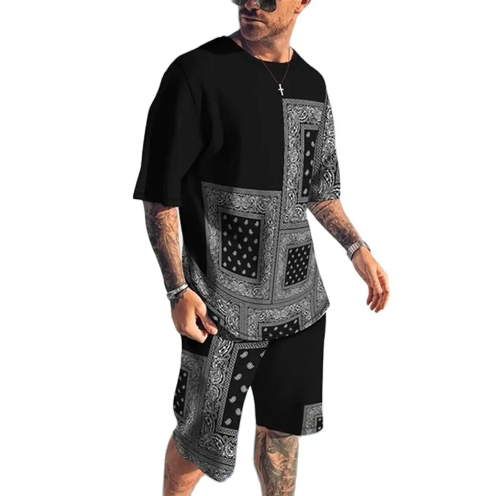 

Summer New 3D Printed Tracksuit Men Round Neck Short Sleeve T-Shirt Casual Shorts 2 Piece Set Oversized Trendy Sportwear Outfits