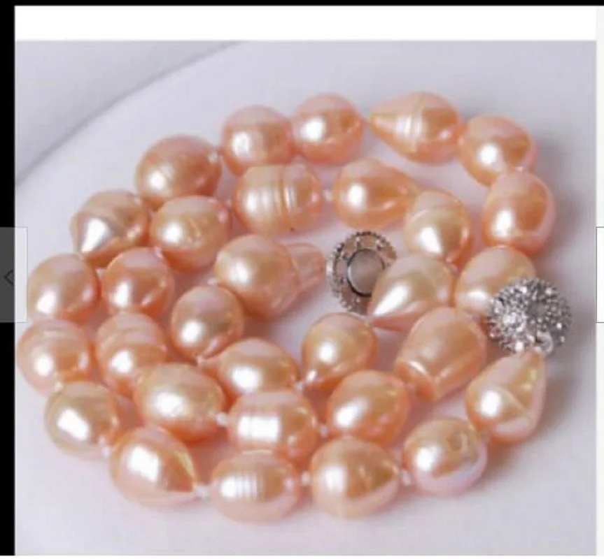 

NEW 11-13MM Genuine Natural PINK akoya pearl necklace Magnet Clasp 18"