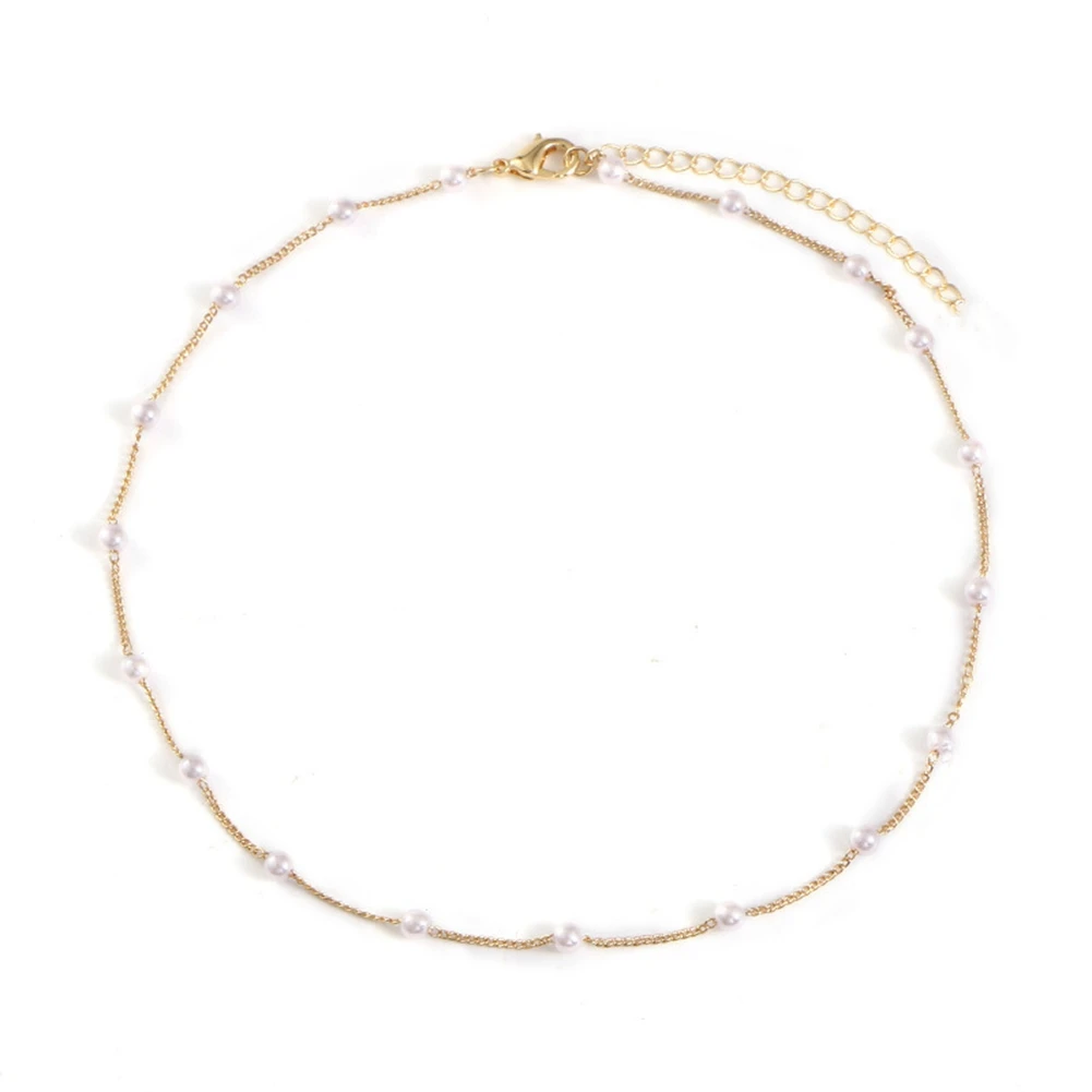 

New Beads Women's Neck Chain Pearl Choker Necklace Gold Color Goth Chocker Jewelry on the Neck Necklace Collar for Girl