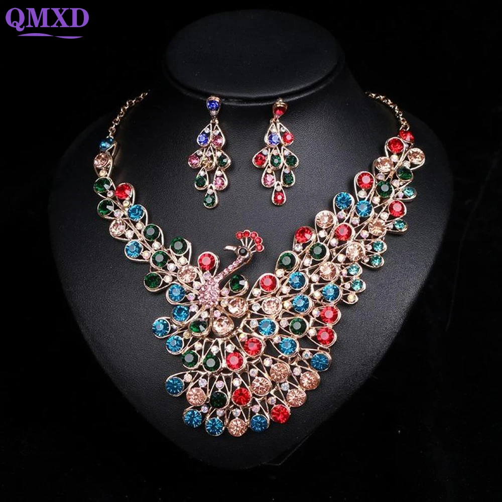 

Colour Stone Crystal Bridal Jewelry Sets Fashion Choker Necklace Women Wedding Dress Banquet Party Jewelry Set