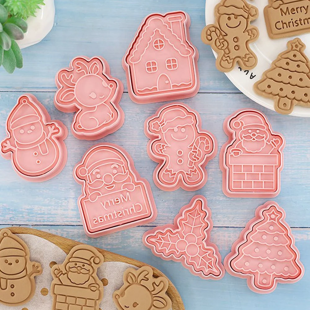 

6Pcs/Set Christmas Biscuit Mold Santa Snowman Tree Elk Cute Pattern Cookie Stamp Pressure Fondant Sugarcraft Baking Tools