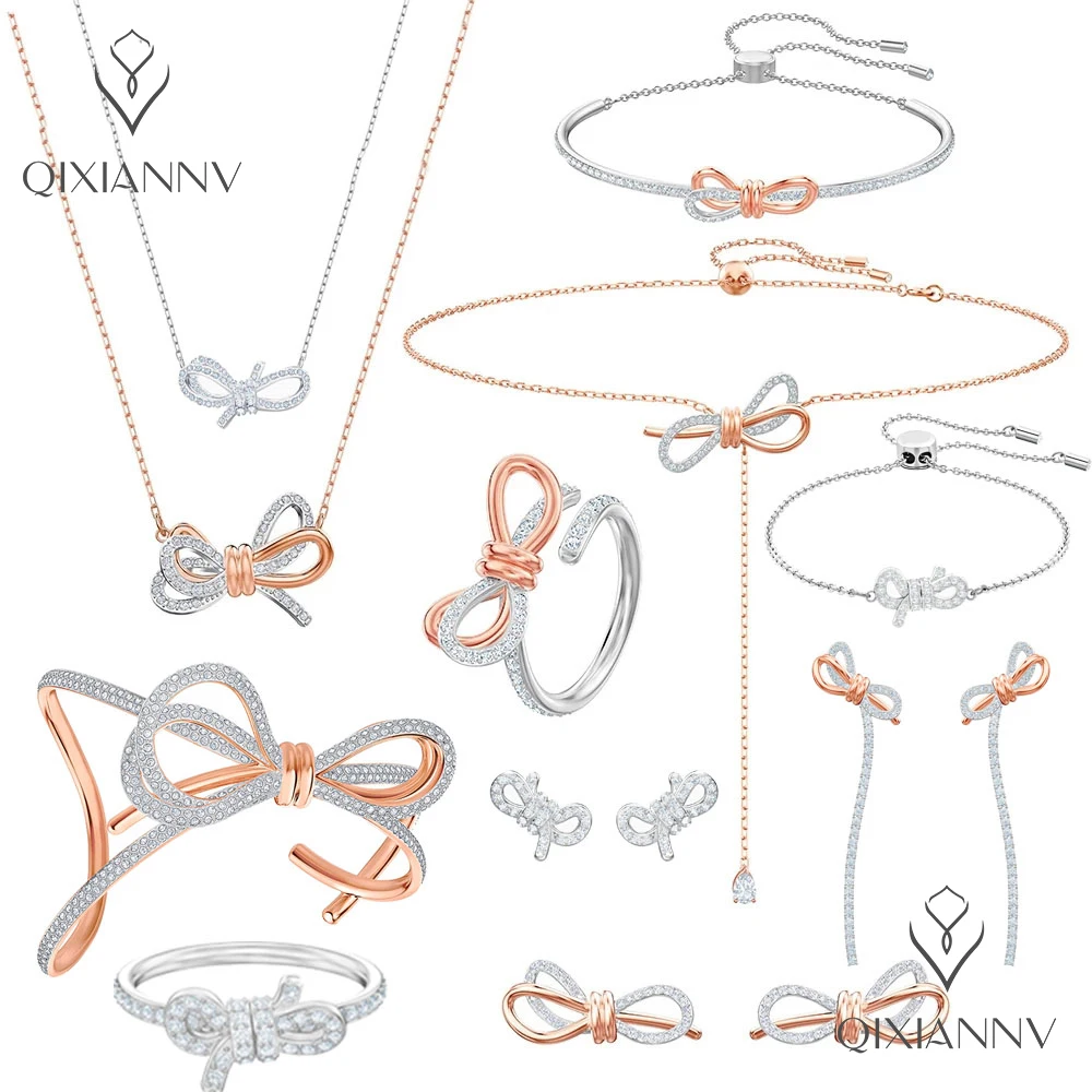

SWA Fashion Fine Jewelry High Quality Exquisite Bowknot Jewellery Series Set Bracelet Earrings Necklace Ring Women Collection