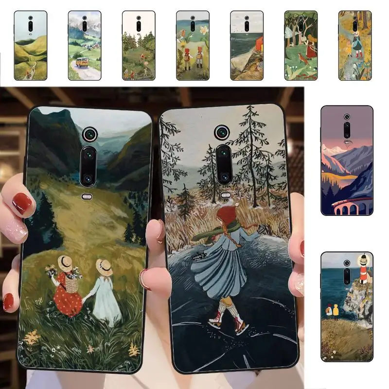 

Cartoon Scenery Girl Phone Case for Redmi 5 6 7 8 9 A 5plus K20 4X S2 GO 6 K30 pro