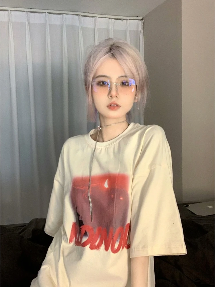 

QWEEK Harajuku Graphic T Shirts 2022 Summer Streetwear Print Tshirt Tees White Y2k Tops Vintage High Street BF Kpop Clothes
