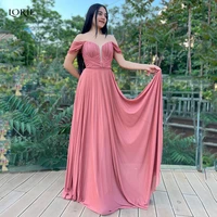 lorie pleated a line formal evening dresses off shoulder dubai sleeveless prom gowns saudi arabia low cut 2022 celebrity dress