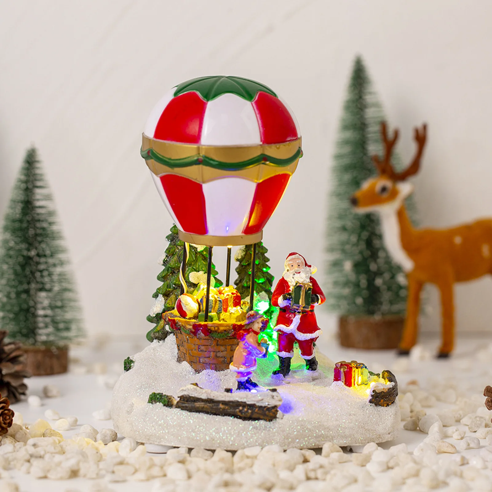 

Luminous Music Box Christmas House Decorations with Lights Hot Air Balloon Santa Claus Christmas Gift for Kids Friends Family