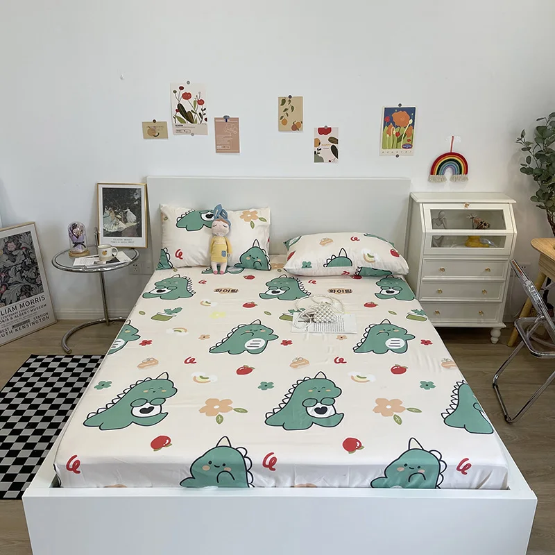 1Pc Bed Sheet With Elastic Cartoon Dinosaur Print Fitted Sheet for Kids Twin/Full/Queen/King Size Colcha Cama 90 (No Pillowcase)