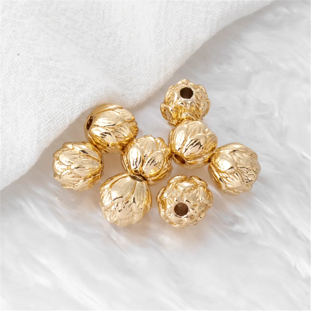 

14K color-preserving lotus pattern beads 10mm loose beads DIY bracelet necklace with bead septum beaded jewelry accessories